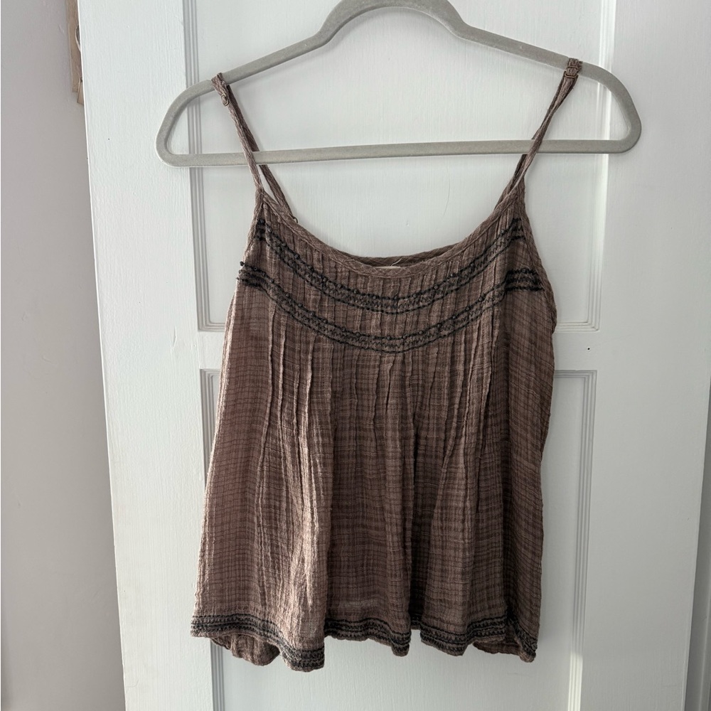 O'Neill Brown Gauze Spaghetti Strap Tank Top